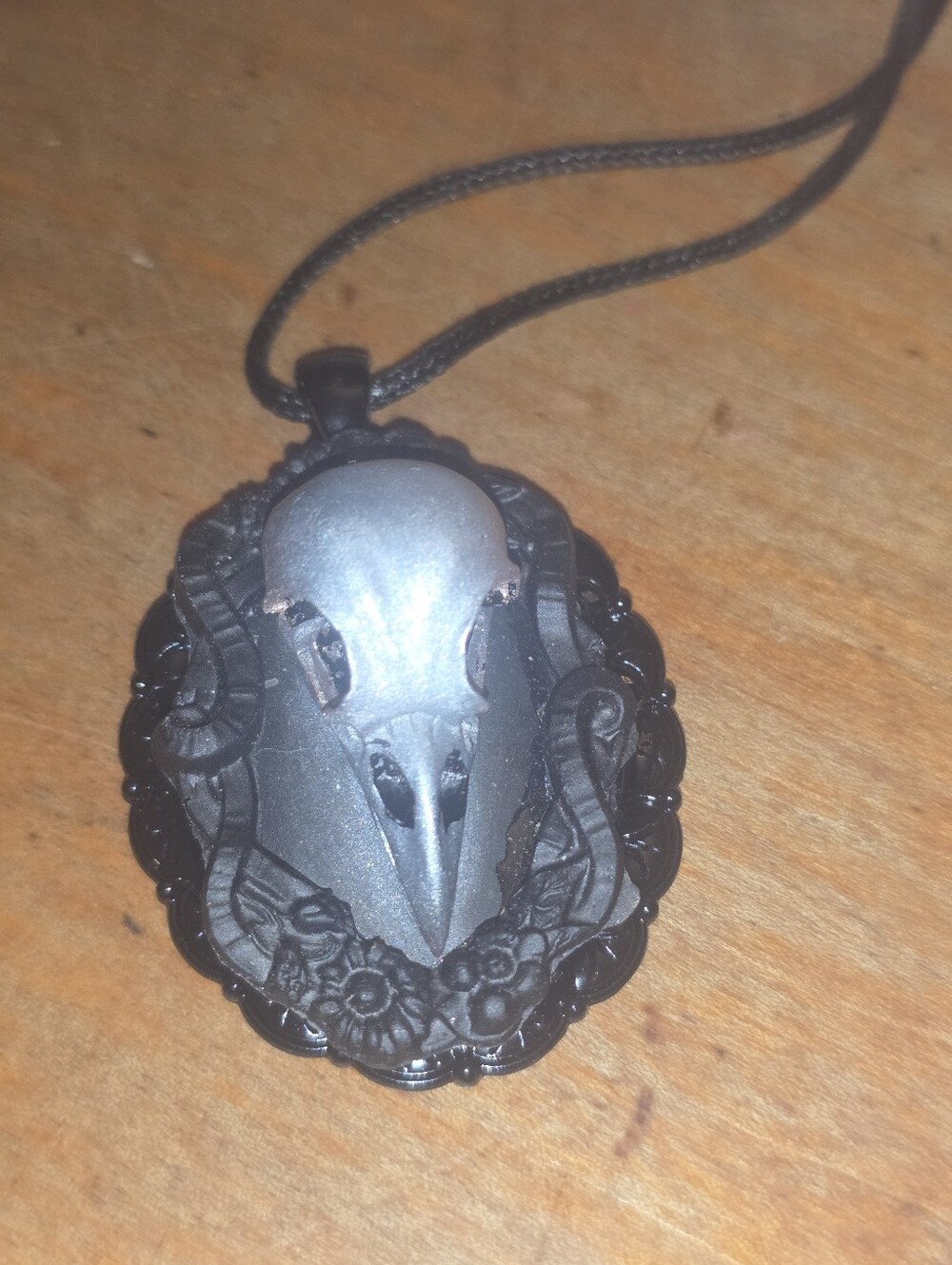 Raven Skull Pendant & Cord Necklace Resin & Handmade